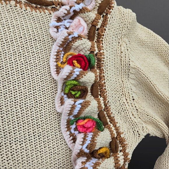 90s Y2K Shrug Cardigan Womens S Crochet flowers Fairy Cottage Grunge Boho Rave - Picture 6 of 12